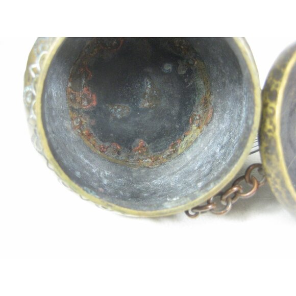 Vintage Brass Ornate Hinged Lidded Container Fan Handle Geometric Pattern - Picture 8 of 10